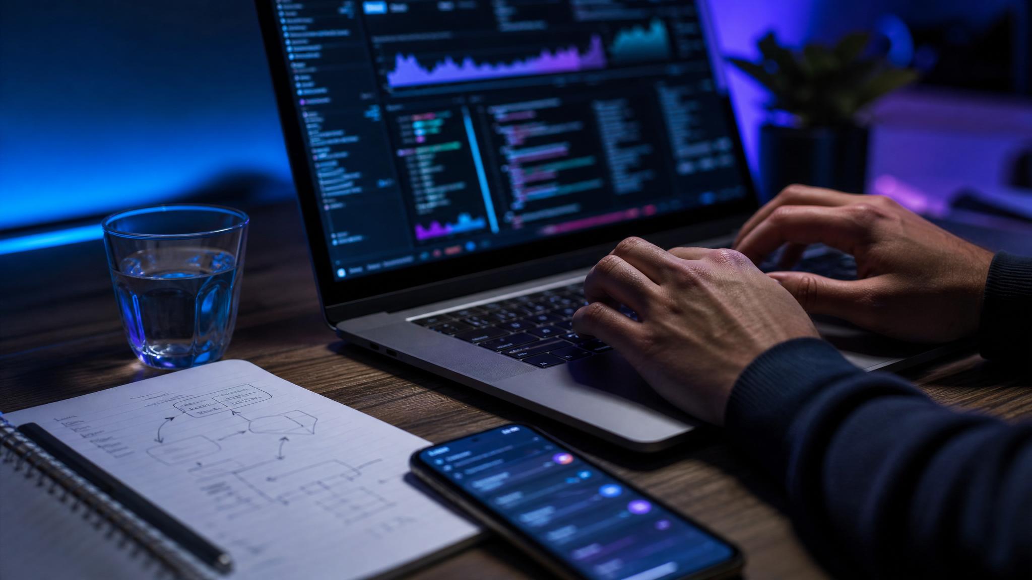 Mesa técnica com diagnóstico de performance, código e automações de site